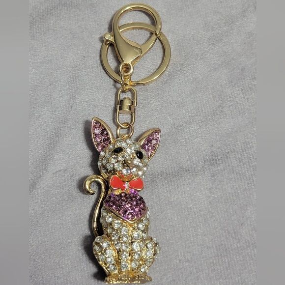 Austrian Crystal Cat Keychain - Picture 2 of 10